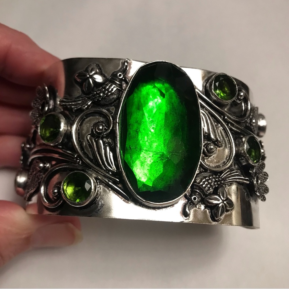 Peridot Stamped Solid 925 Sterling Silver Cuff Bracelet
